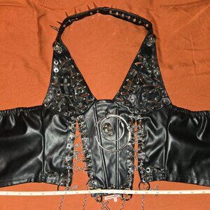 Super Small black halter spike corset chains moto biker goth punk rock